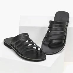 Flash Sale ❤️ Συμφωνίες ⭐ Σανδάλια Estil δερμάτινα με πολλά λουράκια - Μαύρο 👍 🎁