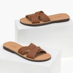 Φτηνός 🤩 ΧΟΝΔΡΙΚΟ ΕΜΠΟΡΙΟ ✔️ Σανδάλια Estil δερμάτινα με σχέδιο ψάθα - Ταμπά ⭐ 💯