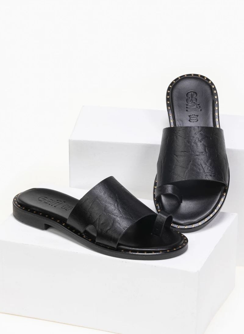 Ολοκαίνουργιο 😉 Flash Sale 👏 Σανδάλια δερμάτινα Estil με τσαλακωτό δέρμα - Μαύρο 🎉 🔥 - Image 3