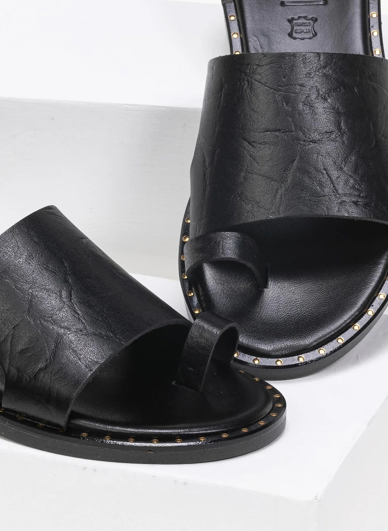 Ολοκαίνουργιο 😉 Flash Sale 👏 Σανδάλια δερμάτινα Estil με τσαλακωτό δέρμα - Μαύρο 🎉 🔥 - Image 2