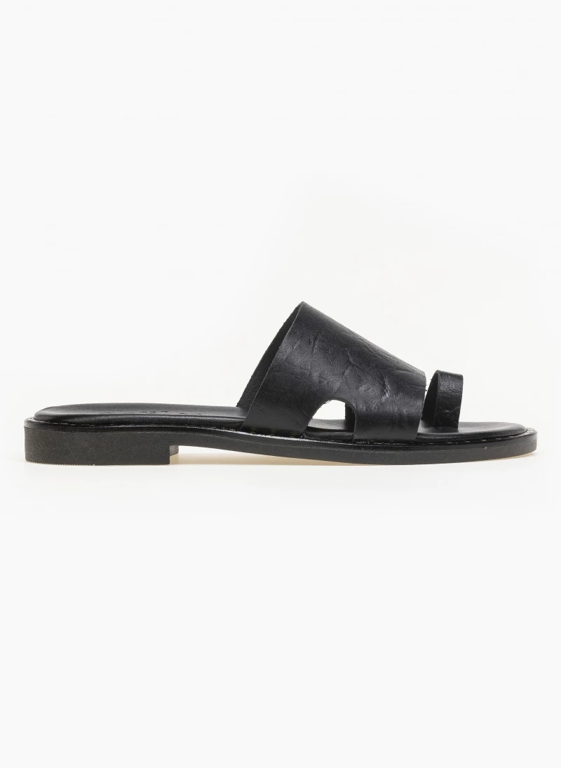 Ολοκαίνουργιο 😉 Flash Sale 👏 Σανδάλια δερμάτινα Estil με τσαλακωτό δέρμα - Μαύρο 🎉 🔥 - Image 4