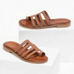 Εκπτωση ✔️ Εξοδος 👍 Σανδάλια Estil δερμάτινα με τσαλακωτό Pattern - Ταμπά 🎁 😉
