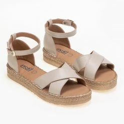 Best Pirce ⭐ Προώθηση 🔔 Σανδάλια Estil δερμάτινα με χιαστί φάσες - Μπεζ 😀 😉