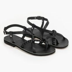 Κουπόνι 🛒 Συμφωνίες ✔️ The Fashion Project Πέδιλα Estil φλατ δερμάτινα με κοτσιδάκι - Μαύρο 😀 ✔️