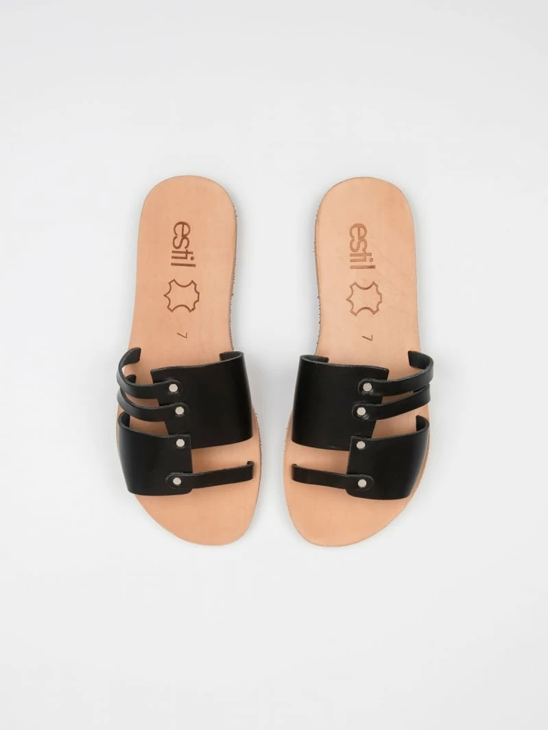 ΧΟΝΔΡΙΚΟ ΕΜΠΟΡΙΟ ⌛ Flash Sale 😀 Σανδάλια δερμάτινα Estil με κομμάτια και λουράκια - Μαύρο ❤️ 👏