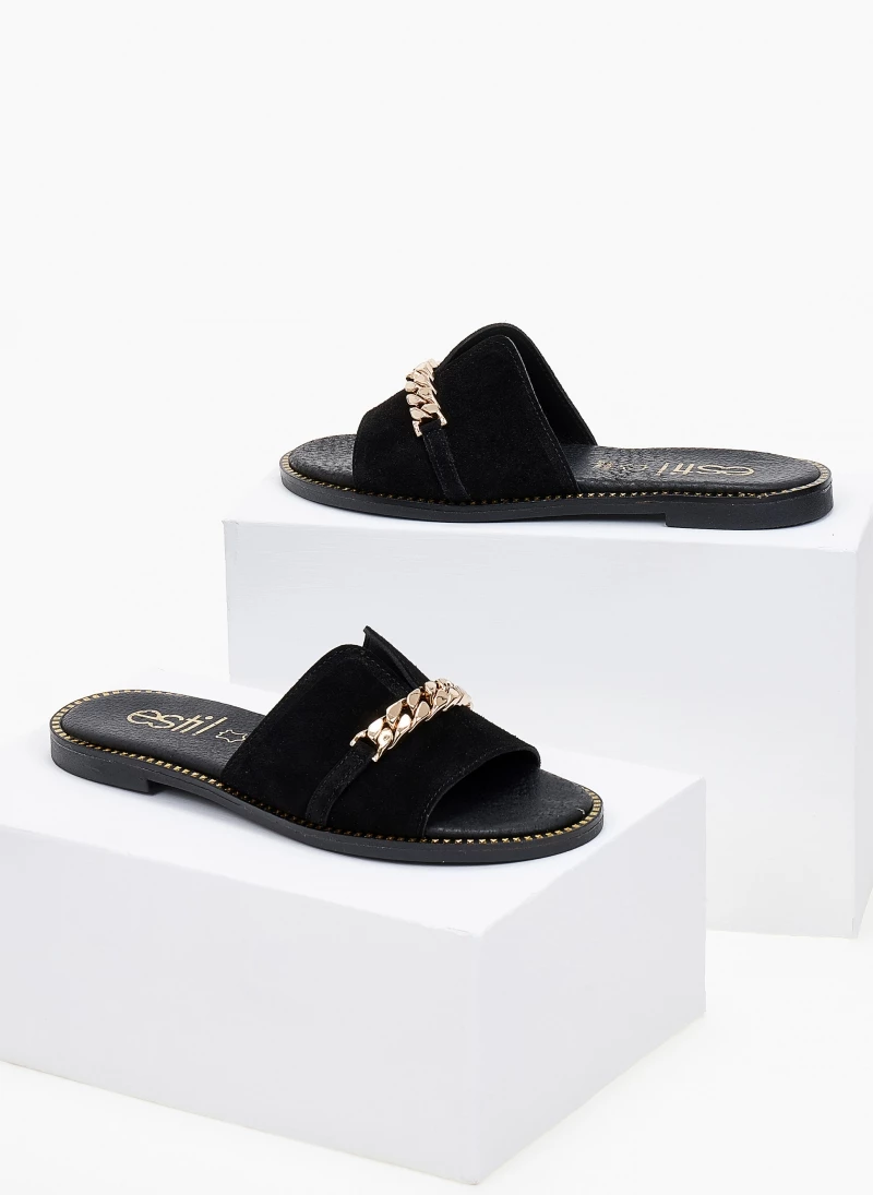 Πολύ καλή προσφορά 🔔 Καλύτερη πώληση ❤️ Σανδάλια Estil καστόρινα με αλυσίδα - Μαύρο 👏 🎁 - Image 6