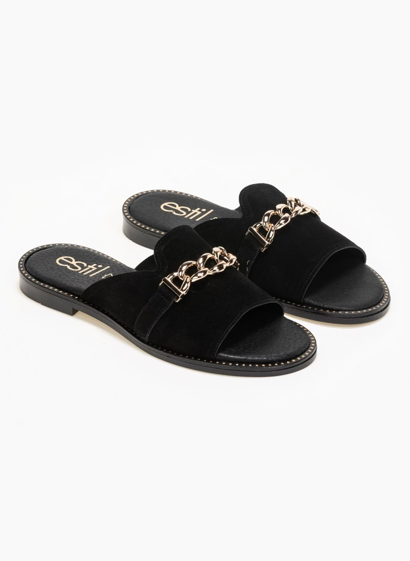 Συμφωνίες ✨ Φτηνός ✨ Σανδάλια Estil καστόρινα με αλυσίδα - Μαύρο ⭐ 🔔