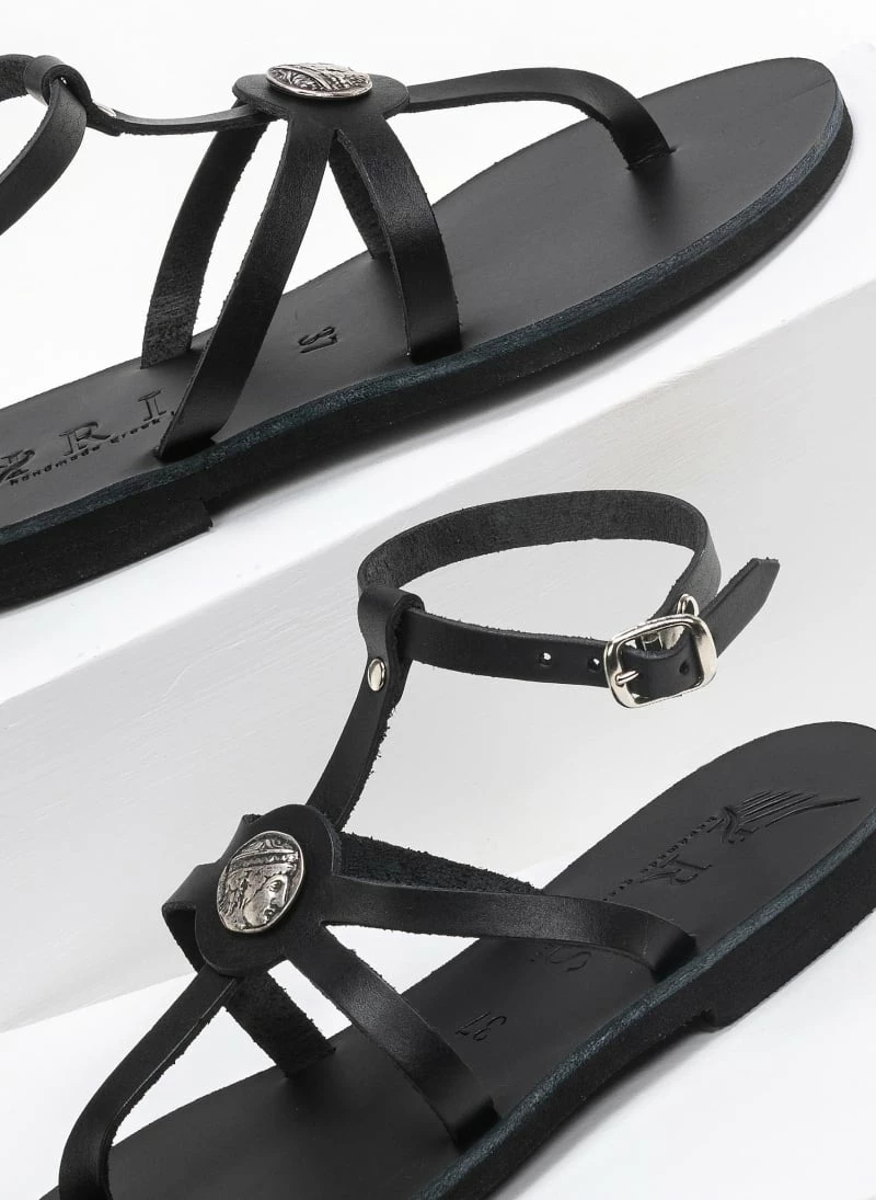 Νέος 🤩 Πολύ καλή προσφορά ❤️ IRIS Πέδιλα δερμάτινα φλατ με μπαρέτα - Μαύρο 🎁 ✔️ - Image 3