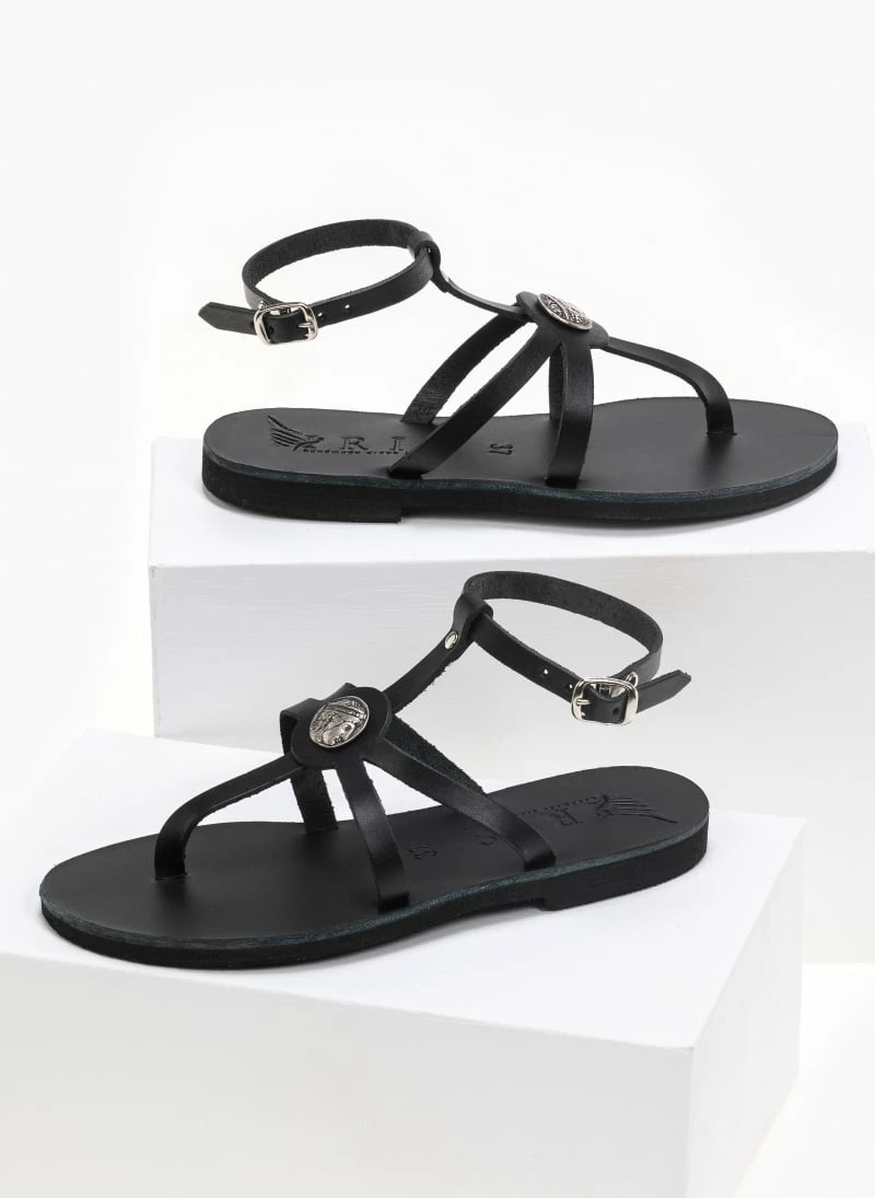 Νέος 🤩 Πολύ καλή προσφορά ❤️ IRIS Πέδιλα δερμάτινα φλατ με μπαρέτα - Μαύρο 🎁 ✔️ - Image 2