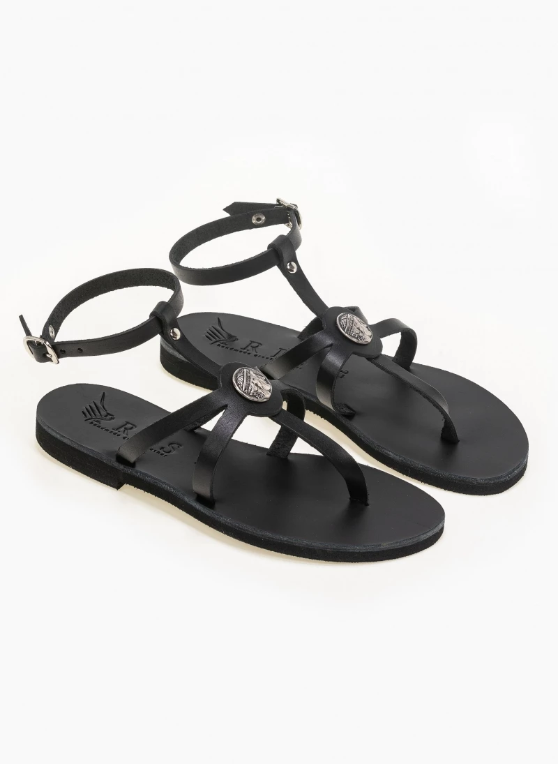 Νέος 🤩 Πολύ καλή προσφορά ❤️ IRIS Πέδιλα δερμάτινα φλατ με μπαρέτα - Μαύρο 🎁 ✔️ - Image 5