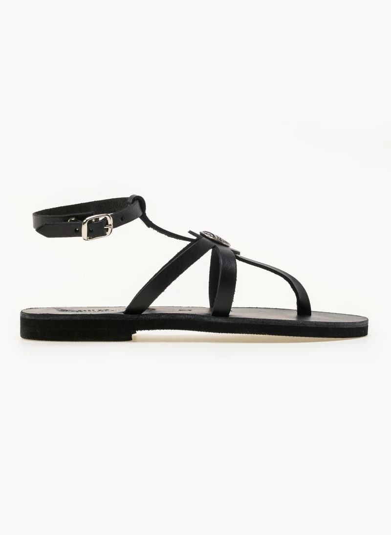 Νέος 🤩 Πολύ καλή προσφορά ❤️ IRIS Πέδιλα δερμάτινα φλατ με μπαρέτα - Μαύρο 🎁 ✔️ - Image 4