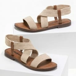 Φτηνός 😀 Νέος ⭐ Πέδιλα φλατ με ελαστικές φάσες Refresh 72646 - Μπεζ 🥰 🥰