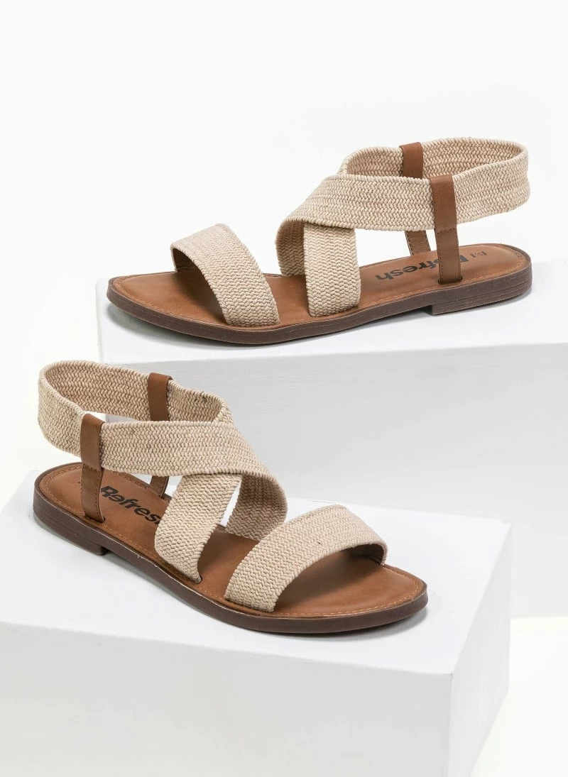 Φτηνός 😀 Νέος ⭐ Πέδιλα φλατ με ελαστικές φάσες Refresh 72646 - Μπεζ 🥰 🥰