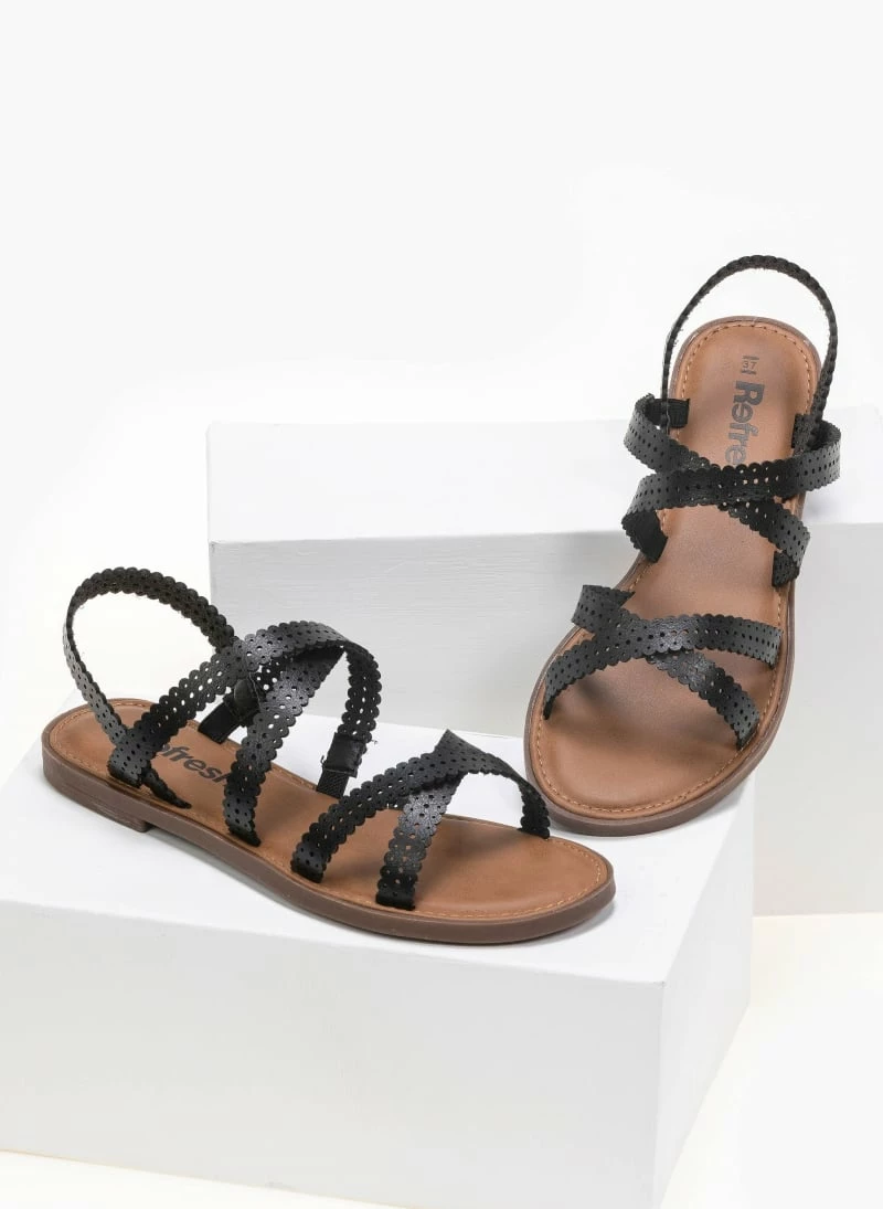 Τοπ 10 🛒 Κουπόνι 🎉 Πέδιλα φλατ με Laser Cut σχέδιο Refresh 72658 - Μαύρο 💯 🎁