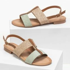 Αγορά 🧨 Αγορά ✨ The Fashion Project Πέδιλα φλατ με ψάθινη φάσα - Βεραμάν 👍 😉