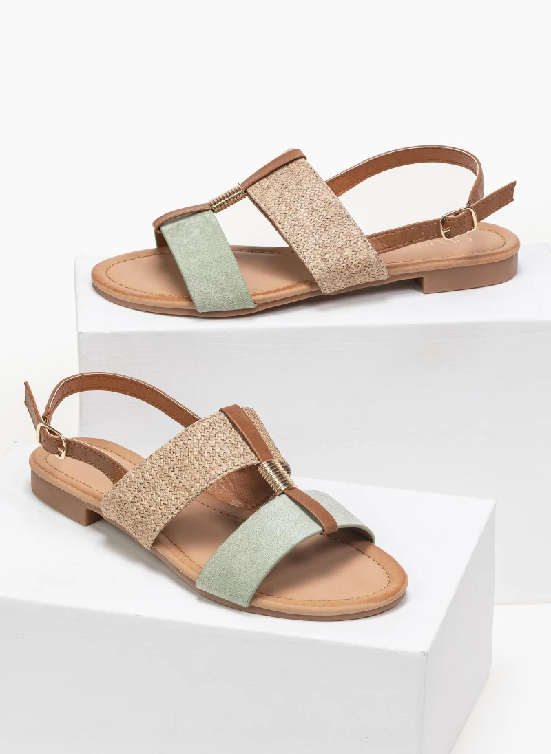 Αγορά 🧨 Αγορά ✨ The Fashion Project Πέδιλα φλατ με ψάθινη φάσα - Βεραμάν 👍 😉