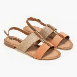 Το φθηνότερο 🤩 Το φθηνότερο ❤️ The Fashion Project Πέδιλα φλατ με ψάθινη φάσα - Ροδακινί 🎉 🎁