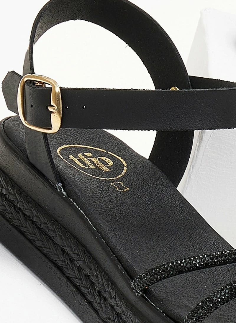 Καλύτερη πώληση 🤩 Best Pirce ❤️ The Fashion Project Flatforms δερμάτινα TFP με Strass χιαστί λουράκια - Μαύρο 🥰 🔔 - Image 3