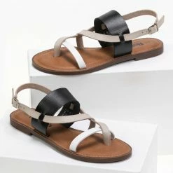 Το φθηνότερο 🔥 Κουπόνι 😍 Πέδιλα ίσια με διχρωμία Refresh 72942 - Μαύρο 🛒 🤩