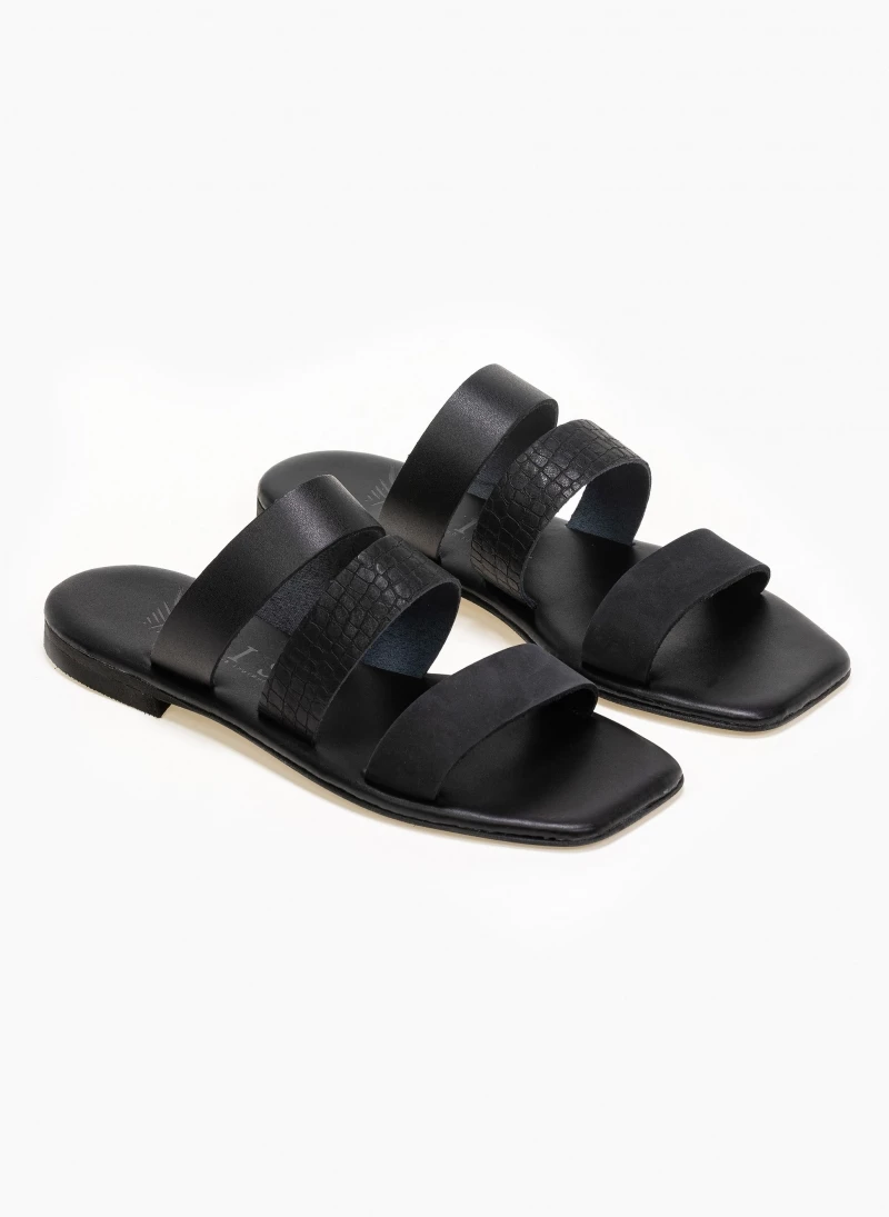 Best Pirce 👍 Προώθηση 🔔 IRIS Σανδάλια καρέ δερμάτινα με φάσα κροκό - Μαύρο ✔️ ✨ - Image 3