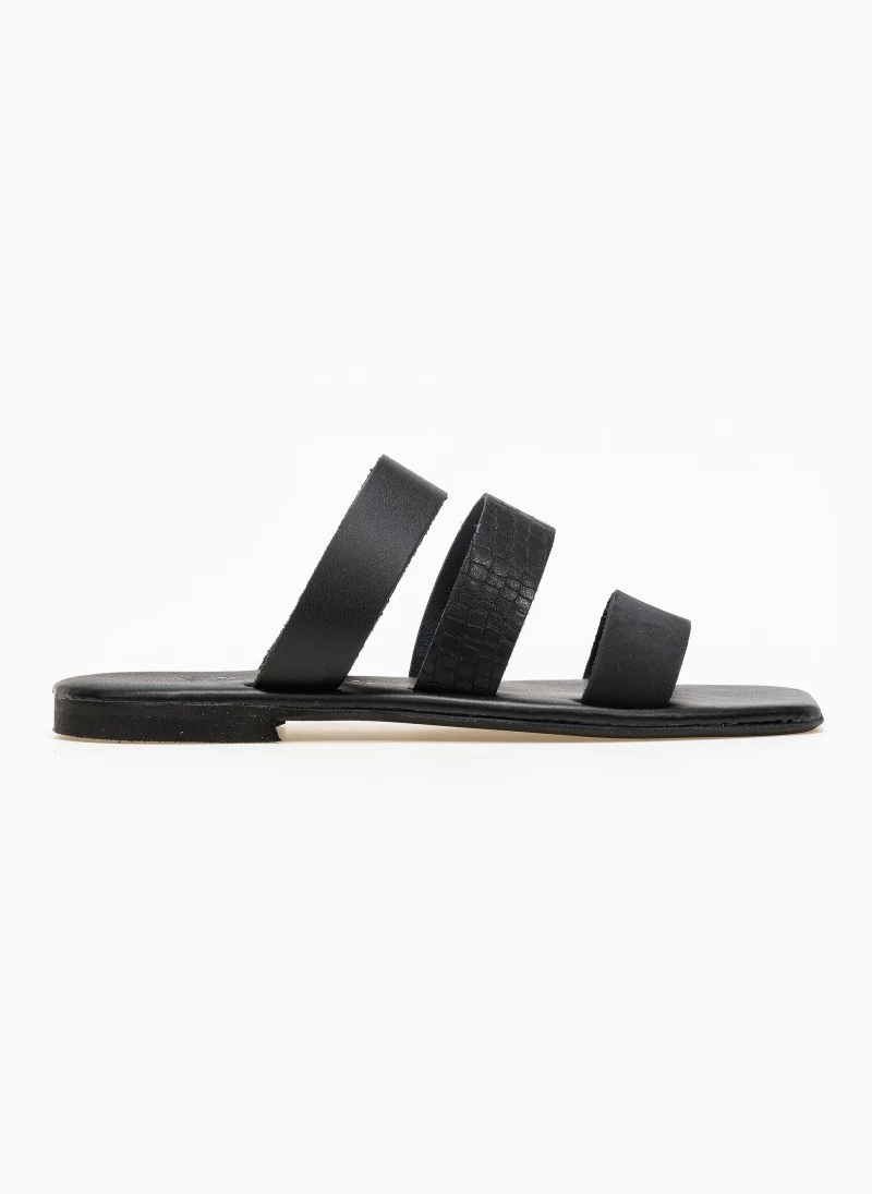 Best Pirce 👍 Προώθηση 🔔 IRIS Σανδάλια καρέ δερμάτινα με φάσα κροκό - Μαύρο ✔️ ✨ - Image 4
