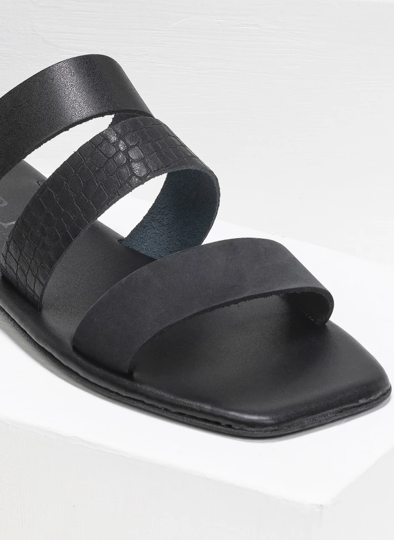 Best Pirce 👍 Προώθηση 🔔 IRIS Σανδάλια καρέ δερμάτινα με φάσα κροκό - Μαύρο ✔️ ✨ - Image 2
