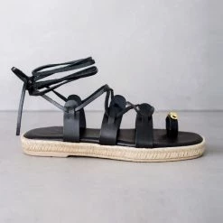 Νέος 👍 Η καλύτερη συμφωνία 🥰 IRIS Lace Up πέδιλα με αλυσίδα στο δάκτυλο - Μαύρο 👏 😍