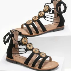 Προώθηση 💯 Καλύτερες κριτικές για ⭐ The Fashion Project Σανδάλια Lace Up με πέτρες - Μαύρο 🔔 ❤️