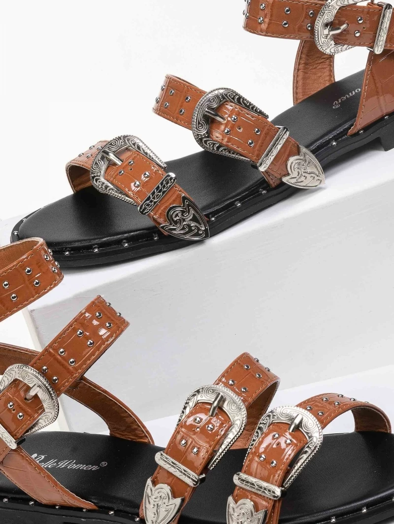 ΧΟΝΔΡΙΚΟ ΕΜΠΟΡΙΟ 😍 Τοπ 10 ✨ The Fashion Project Πέδιλα ίσια λουστρίνι με έντονες αγκράφες - Ταμπά 🛒 ✨ - Image 2