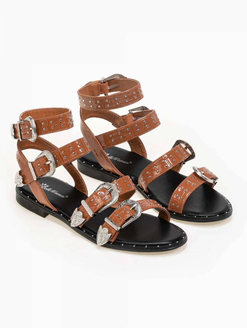 ΧΟΝΔΡΙΚΟ ΕΜΠΟΡΙΟ 😍 Τοπ 10 ✨ The Fashion Project Πέδιλα ίσια λουστρίνι με έντονες αγκράφες - Ταμπά 🛒 ✨ - Image 3