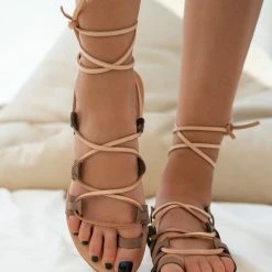 Flash Sale 😉 Συμφωνίες 🎉 IRIS Πέδιλα δερμάτινα ίσια Lace Up - Πούρο 🤩 👏