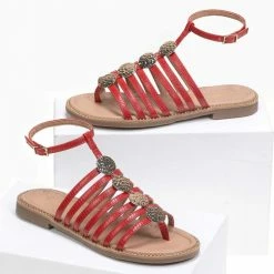 ΧΟΝΔΡΙΚΟ ΕΜΠΟΡΙΟ 🎉 Πολύ καλή προσφορά ✔️ The Fashion Project Πέδιλα φλατ με λεπτά λουράκια - Κόκκινο 🎉 ⭐