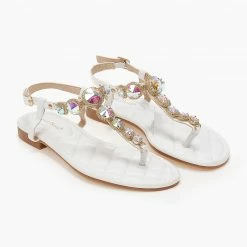 Best Pirce ✔️ Καλύτερη πώληση 🧨 The Fashion Project Πέδιλα φλατ με μεγάλα στρας - Λευκό 🔥 👏