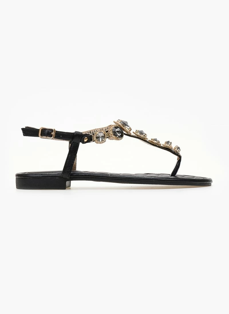 Αγορά ✔️ Προώθηση 😍 The Fashion Project Πέδιλα φλατ με μεγάλα στρας - Μαύρο 🧨 ⌛ - Image 2