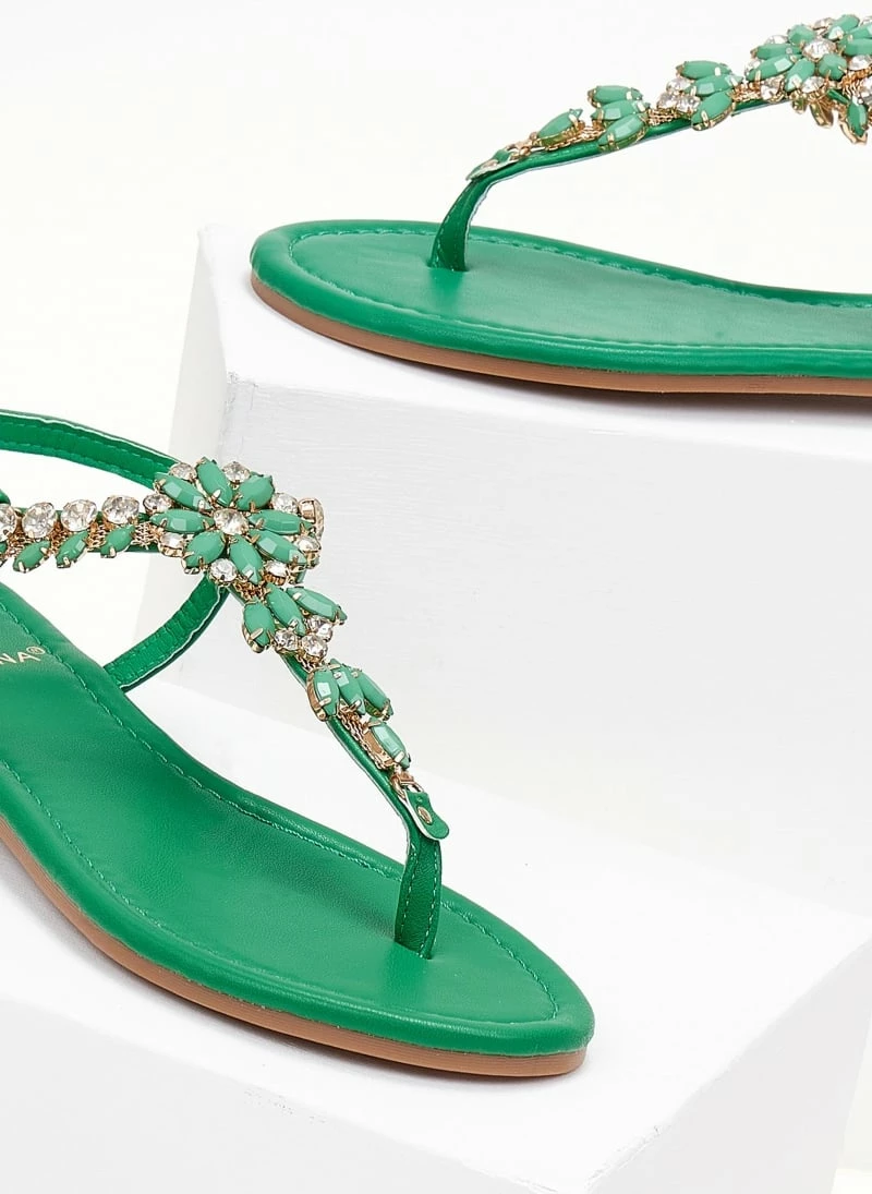 Καλύτερη πώληση 🌟 Φτηνός ✔️ The Fashion Project Πέδιλα φλατ με στρας - Πράσινο 🔥 💯