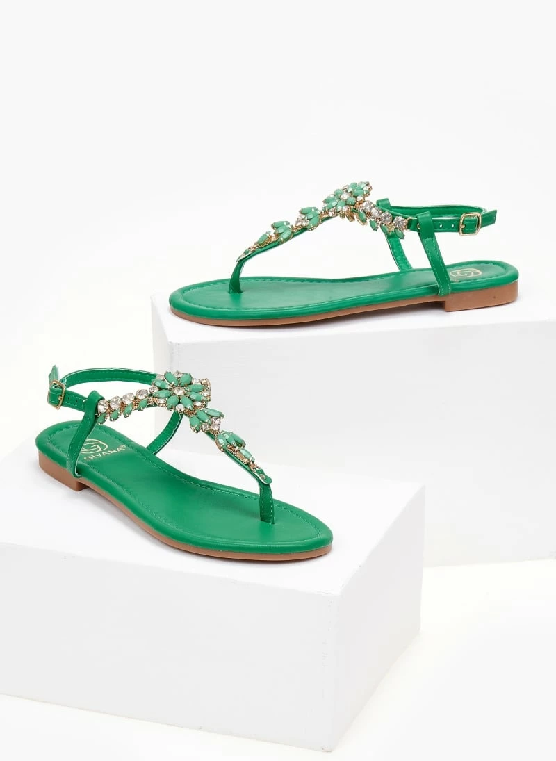 Καλύτερη πώληση 🌟 Φτηνός ✔️ The Fashion Project Πέδιλα φλατ με στρας - Πράσινο 🔥 💯 - Image 3