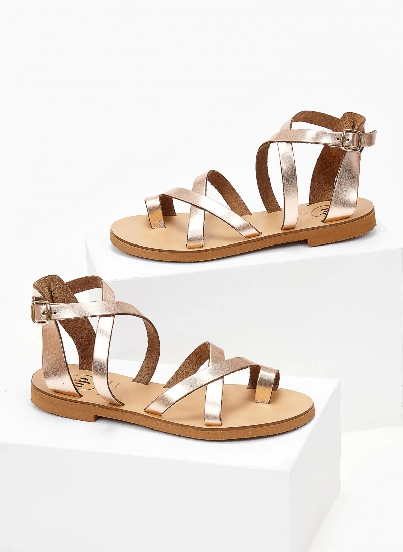 Best Pirce ✔️ Προϋπολογισμός 👍 Πέδιλα TFP Flat δερμάτινα με χιαστί δέσιμο - Χαλκός 👏 ⭐ - Image 2