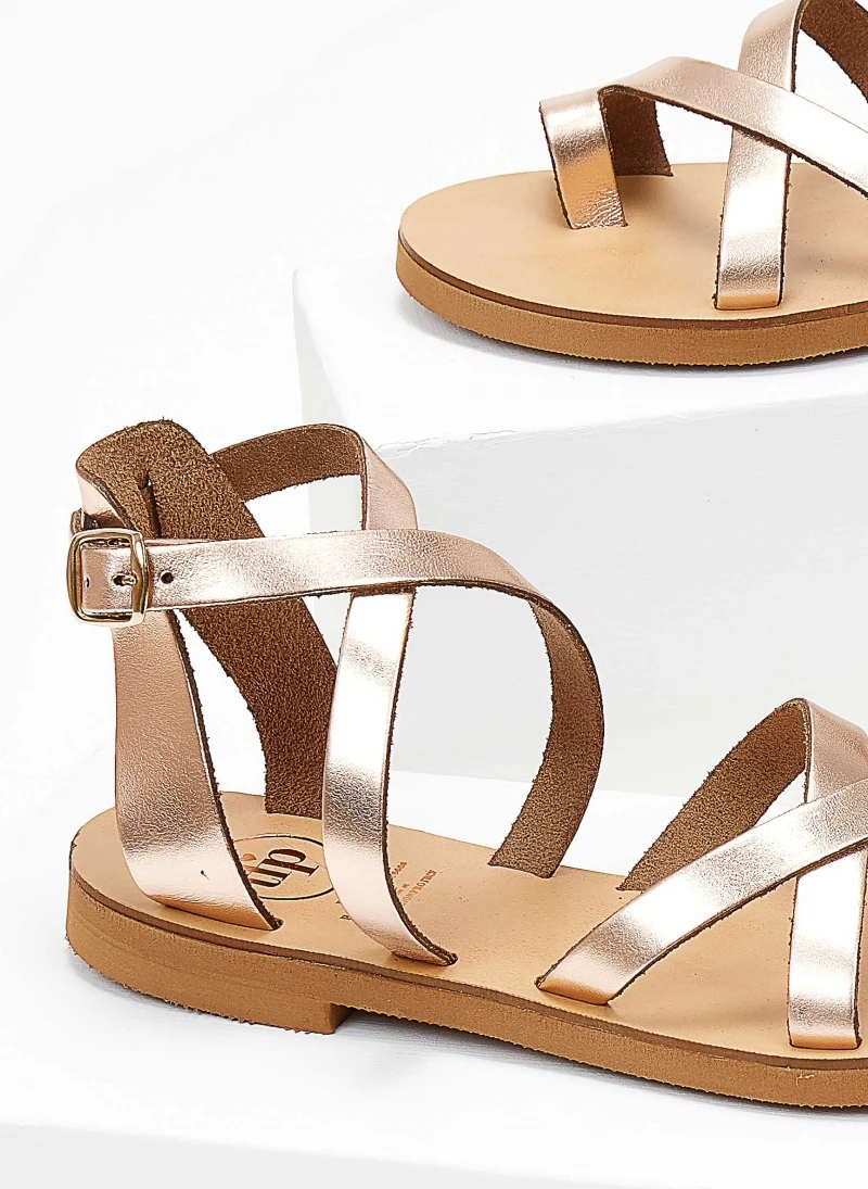 Best Pirce ✔️ Προϋπολογισμός 👍 Πέδιλα TFP Flat δερμάτινα με χιαστί δέσιμο - Χαλκός 👏 ⭐ - Image 3