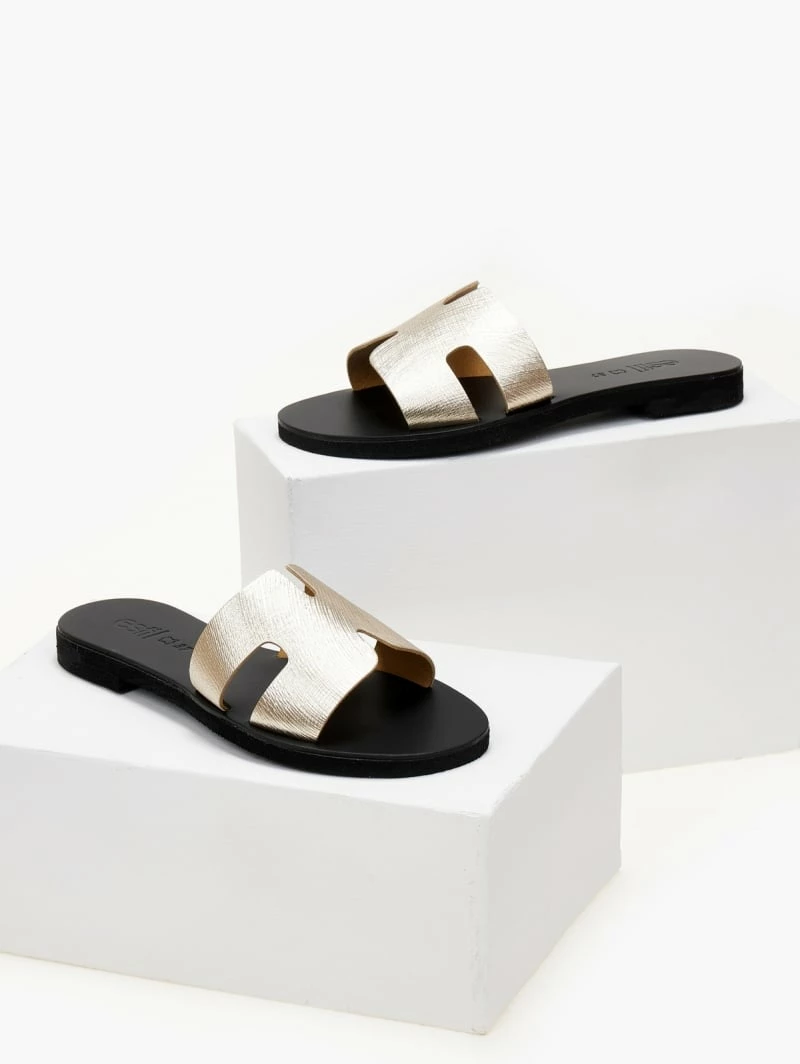 Πολύ καλή προσφορά 😀 Κουπόνι 😉 Σανδάλια δερμάτινα ESTIL με ανάγλυφο Pattern - Χρυσό 🤩 💯 - Image 3