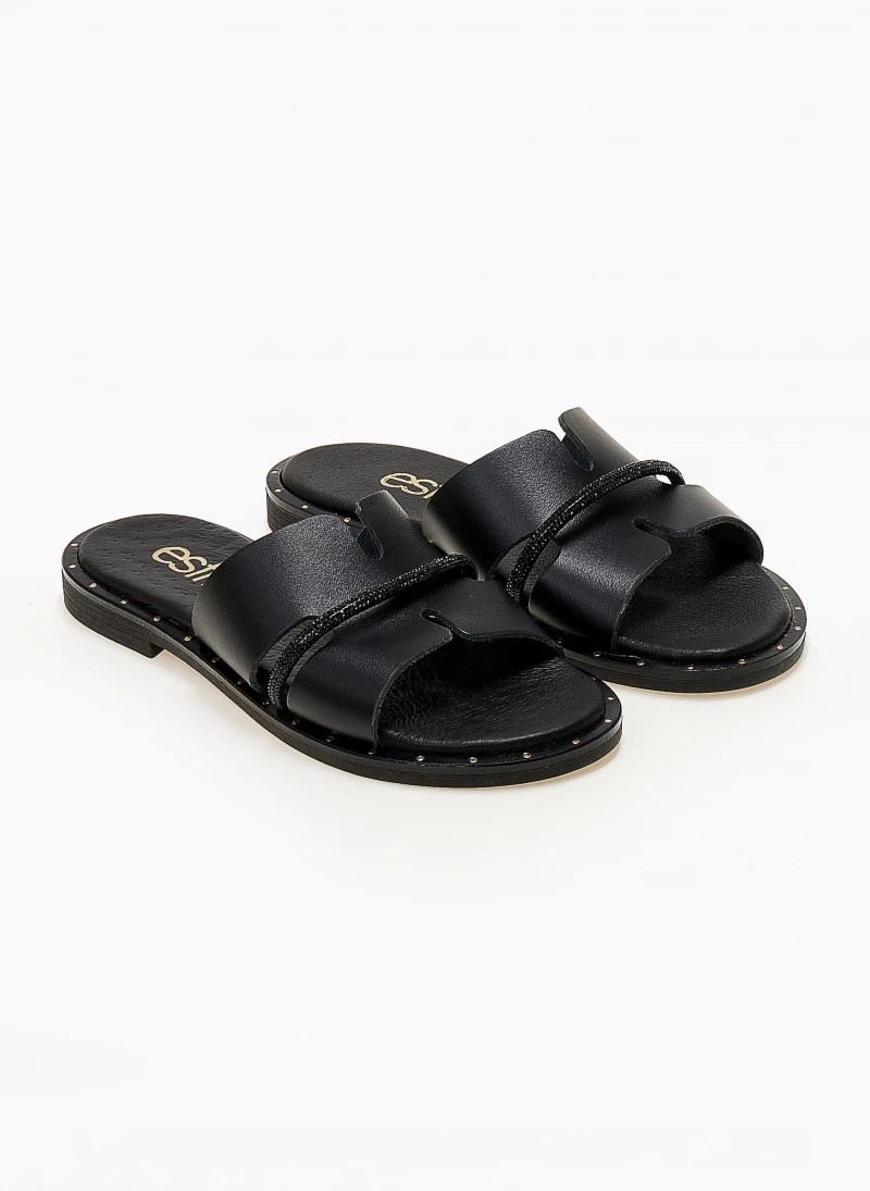 Κουπόνι 🎁 Αγορά 🤩 Σανδάλια δερμάτινα ESTIL με ανοίγματα και Strass - Μαύρο 🔥 ✨ - Image 3