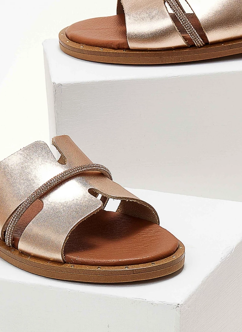 Φτηνός 🧨 Κουπόνι 👏 Σανδάλια δερμάτινα ESTIL με ανοίγματα και Strass - Χαλκός 🔔 ❤️ - Image 2