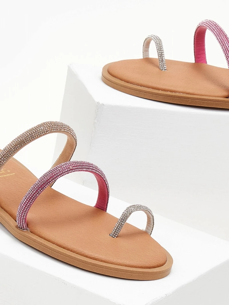 Προώθηση 😀 Flash Sale ⌛ Σανδάλια δερμάτινα ESTIL με Strass και διχρωμία - Φούξια 🛒 👏 - Image 6