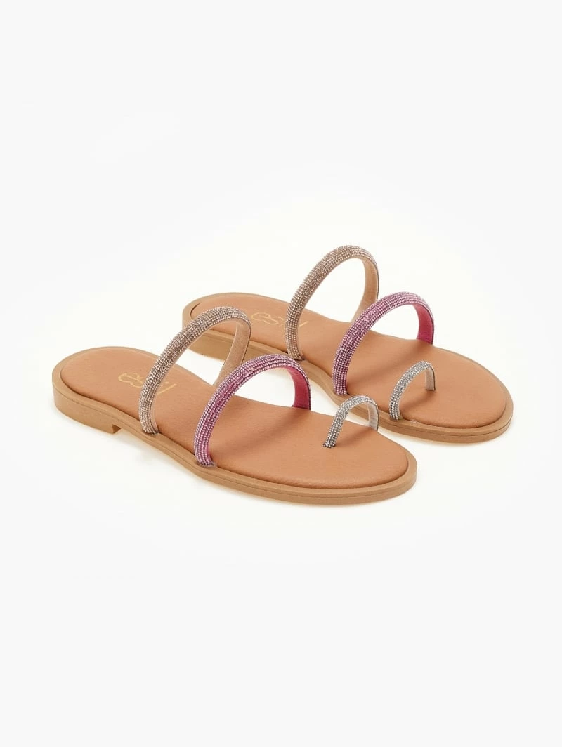 Προώθηση 😀 Flash Sale ⌛ Σανδάλια δερμάτινα ESTIL με Strass και διχρωμία - Φούξια 🛒 👏 - Image 5