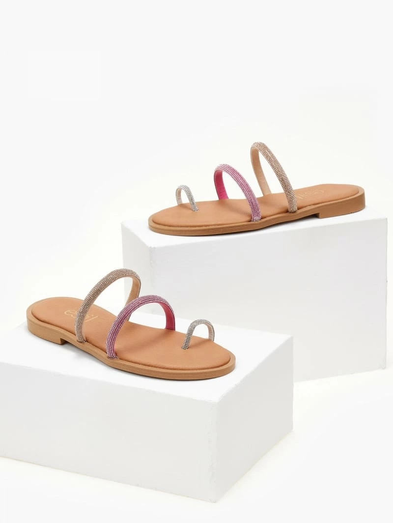 Προώθηση 😀 Flash Sale ⌛ Σανδάλια δερμάτινα ESTIL με Strass και διχρωμία - Φούξια 🛒 👏 - Image 3