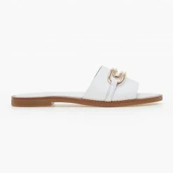 Προώθηση ✨ Προώθηση 🔔 Σανδάλια δερμάτινα Estil με χρυσή αγκράφα - Λευκό 🔔 🛒