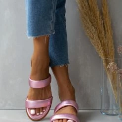 Νέος 🎉 Καλύτερη πώληση 🛒 Σανδάλια δερμάτινα ESTIL μεταλλιζέ - Ροζ 😉 🔥