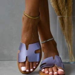 Η καλύτερη συμφωνία ❤️ Flash Sale 👏 Σανδάλια δερμάτινα ESTIL σε μεταλλικά χρώματα - Λιλά ✔️ 🌟