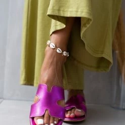 Εκπτωση ❤️ Το φθηνότερο 😀 Σανδάλια δερμάτινα ESTIL σε μεταλλικά χρώματα - Φούξια ✨ 🔔