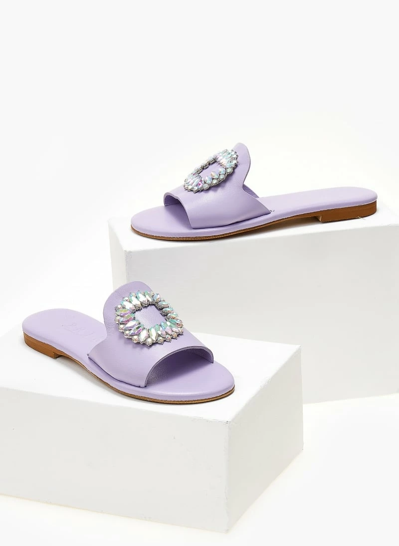 Φτηνός 🎉 Flash Sale 😉 Σανδάλια δερμάτινα IRIS με ιριδίζουσες πέτρες - Λιλά 👏 🌟 - Image 3