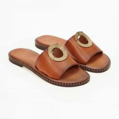 Φτηνός 😉 Καλύτερη πώληση 💯 Σανδάλια δερμάτινα IRIS με κύκλο - Ταμπά 👏 🤩